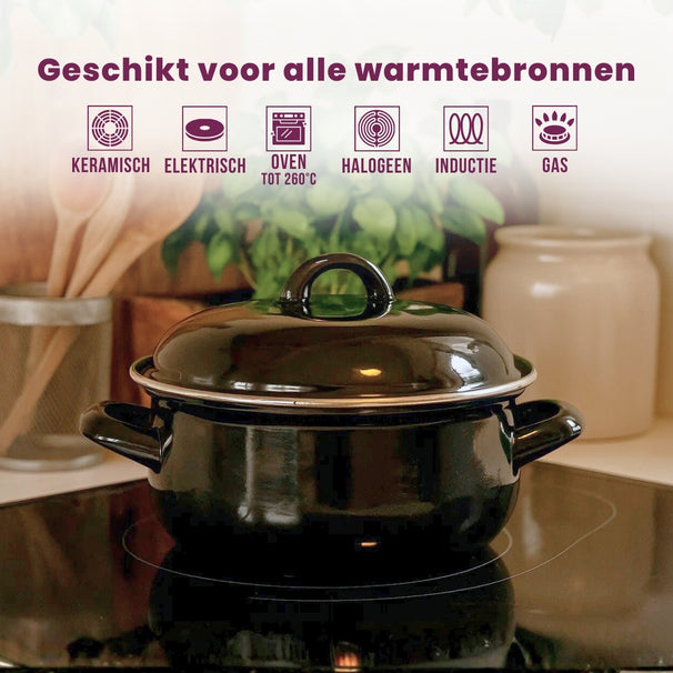 Cookinglife Braadpan med deksel - Emaille - Cooking - ø 24 cm / 4 Liter - geëmailleerde anti-aanbaklaag