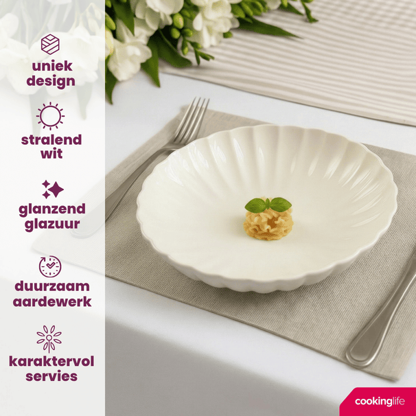 Cookinglife Dybe Tallerkener / Pastatallerkener Cardida Off White ø 20 cm - 6 Styk
