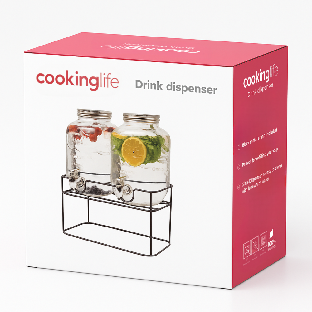 Cookinglife Dubbele Drankdispenser - med holder - 2 x 4 liter