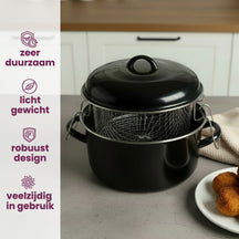Cookinglife Oliebollenpan - Frituurpan - Braadpan - Emaille - med mand - ø 24 cm / 4 Liter - emaljeret non-stick belægning