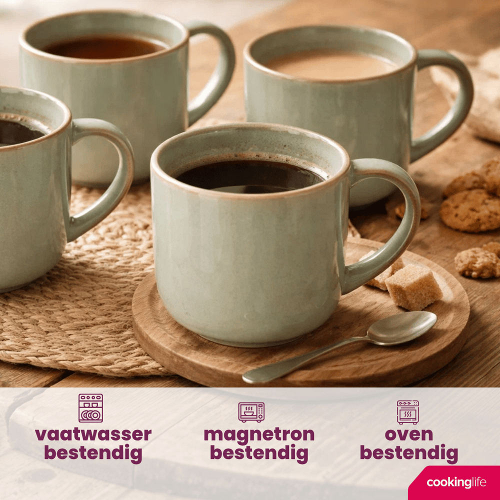 Cookinglife Koffiemokken Serene Green 330 ml - Stentøj - 4 stk.