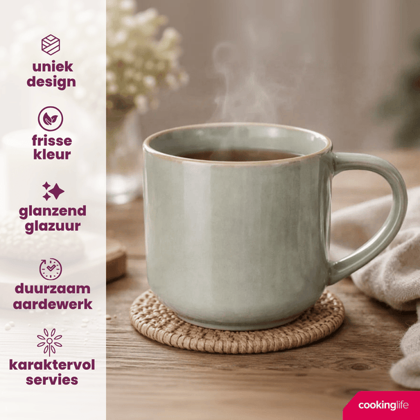 Cookinglife Koffiemokken Serene Green 330 ml - Stentøj - 4 stk.