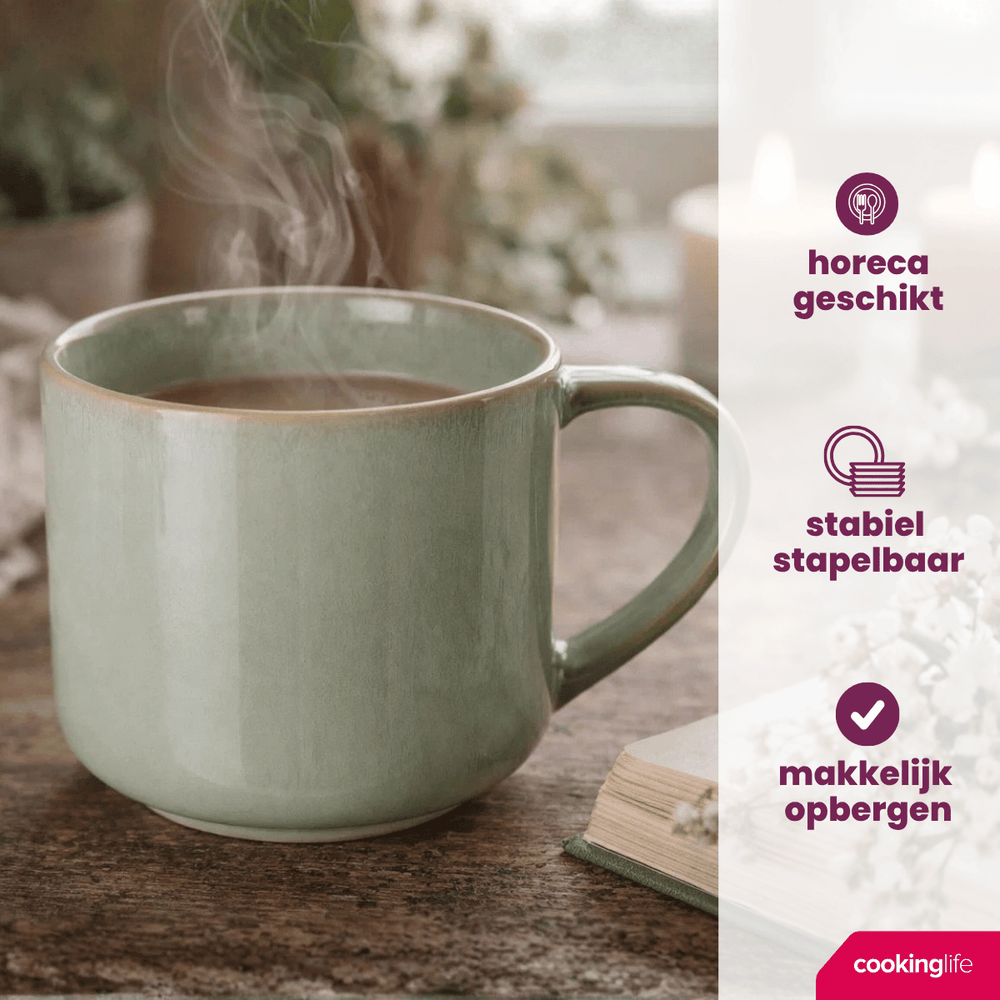 Cookinglife Koffiemokken Serene Green 330 ml - Stentøj - 4 stk.