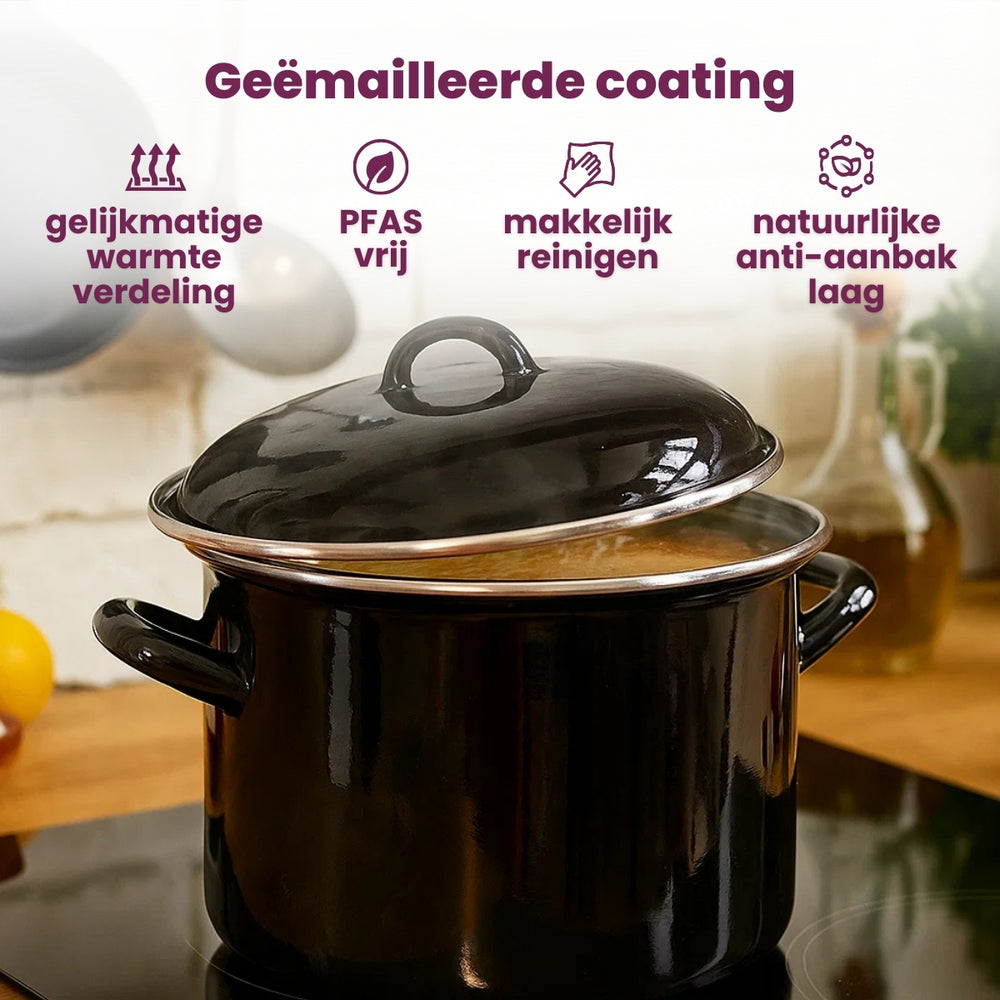 Cookinglife Soeppan - Emalje - Sort - ø 24 cm / 8 liter - emaljeret non-stick belægning