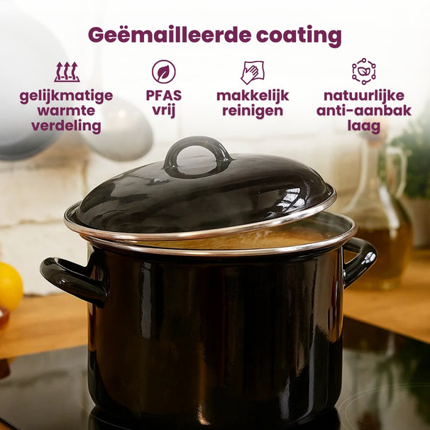 Cookinglife Soeppan - Emalje - Sort - ø 24 cm / 8 liter - emaljeret non-stick belægning