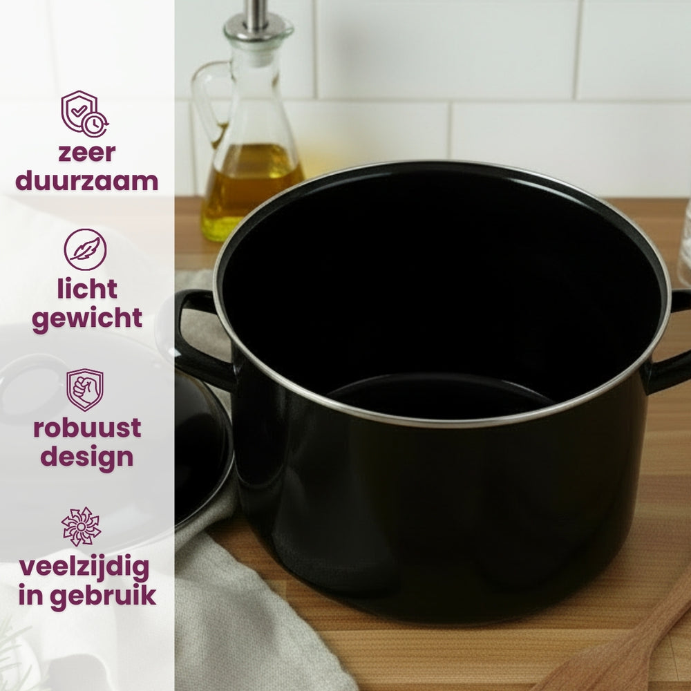 Cookinglife Soeppan - Emalje - Sort - ø 24 cm / 8 liter - emaljeret non-stick belægning