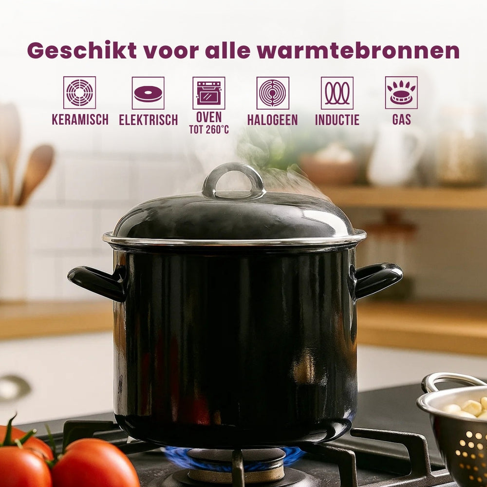 Cookinglife Soeppan - Emalje - Sort - ø 24 cm / 8 liter - emaljeret non-stick belægning