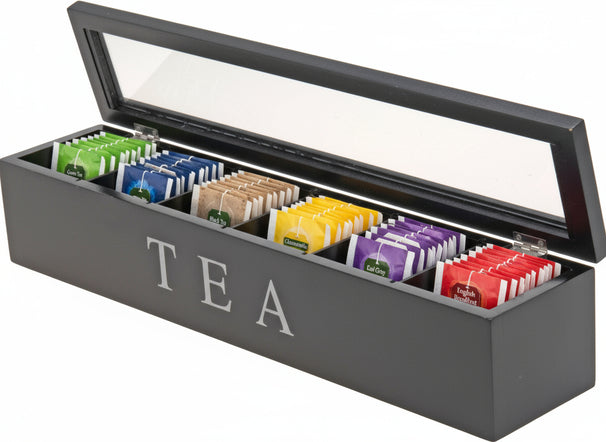 Cookinglife Theedoos - Theekist - Sort - 6 rum - 43 x 9 x 8.7 cm