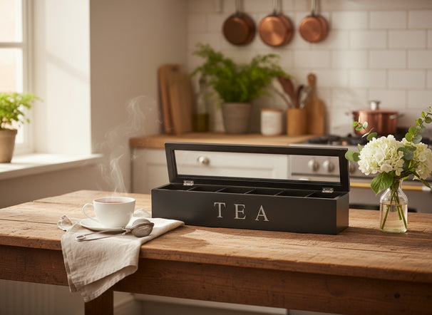Cookinglife Theedoos - Theekist - Sort - 6 rum - 43 x 9 x 8.7 cm
