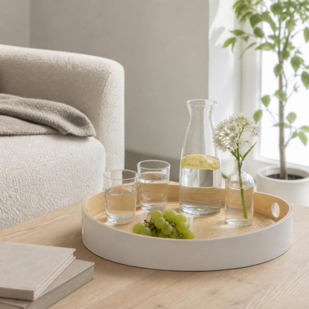 Cosy & Trendy Rund Serveringsbakke - Hvid / Bambus - ø 32,5 cm