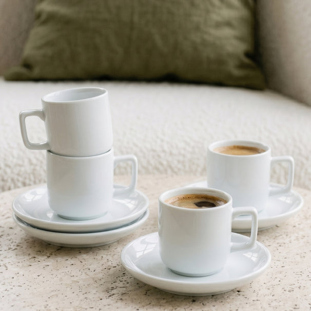 Cosy & Trendy Espressokopjes met Schotels Moon White 90 ml - 4 stuks