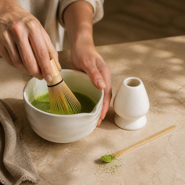 Cosy & Trendy Matcha Sæt - Porcelæn & Bambus - 4-delt
