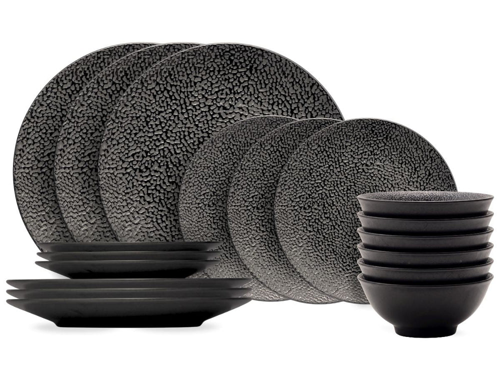 Cosy & Trendy Serviesset Candy Black 18-delig / 6 personer - 6 dinerborden, 6 ontbijtborden og 6 skåle