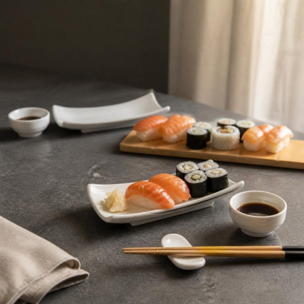 Cosy & Trendy Sushi Sæt til 2 Personer - Porcelæn & Bamboe - 9-delt