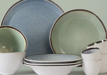 Cosy & Trendy Serviesset Fez - Grøn 12-delig / 4 personer - 4 middagstallerkener, 4 morgenmadstallerkener og 4 dybe tallerkener