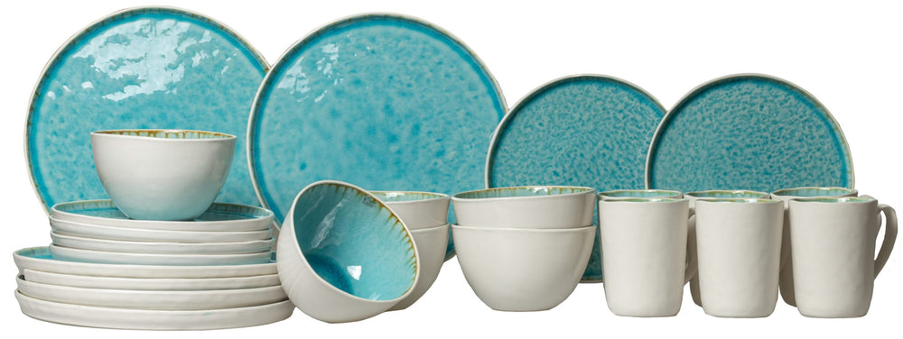 Cosy & Trendy Serviesset Laguna Azzurro 24-delig / 6 personer - 6 dinerborde, 6 kopper, 6 morgenmadstallerkener og 6 skåle