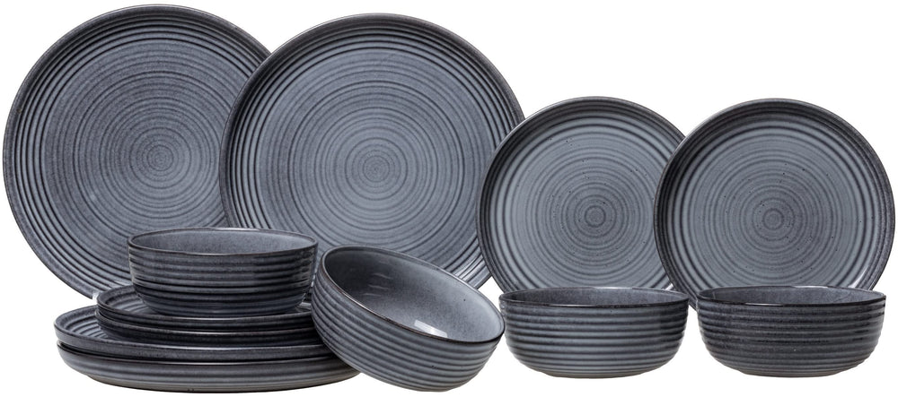 Cosy & Trendy Serviesset Kentucky Grey 12-delig / 4 personer -  4 dinerborden, 4 ontbijtborden og 4 skåle