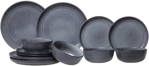 Cosy & Trendy Serviesset Kentucky Grey 12-delig / 4 personer -  4 dinerborden, 4 ontbijtborden og 4 skåle