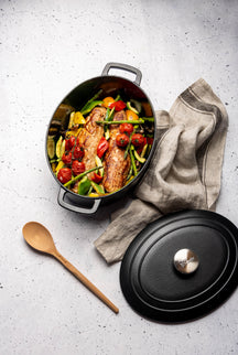 Cosy & Trendy Braadpan med deksel Fontestic Gietijzer Black Ovaal - 31 x 24 cm / 6 Liter - emaljeret non-stick belægning