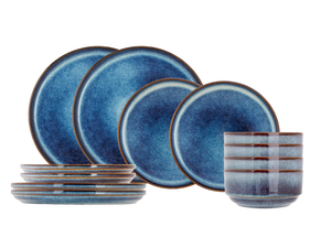 Cosy & Trendy Serviesset Jade Indigo 12-delig / 4 personer - 4 dinerborden, 4 ontbijtborden og 4 skåle