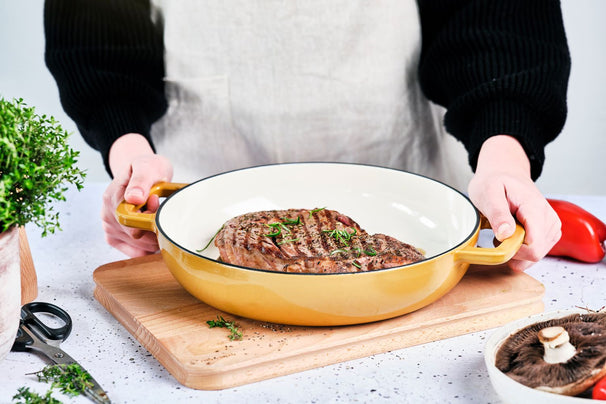 Cosy & Trendy Grillpan Fontestic Gietijzer Amber Gold Ø 28 cm - egnet til alle varmekilder - emaljeret non-stick belægning