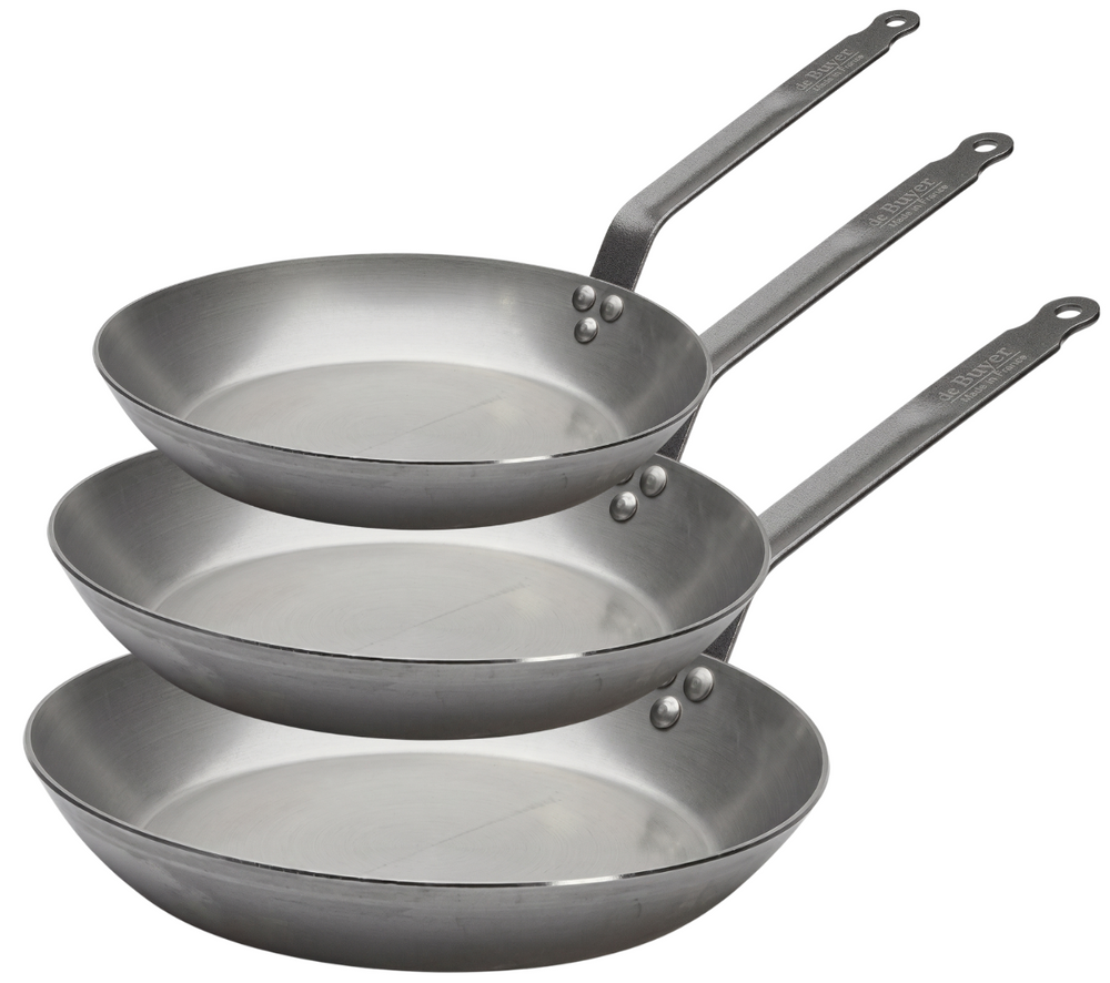 De Buyer Koekenpannenset Lyonnaise Carbone Plus 3-delig - Plaatstaal - ø 20, 24 & 28 cm - zonder anti-aanbaklaag