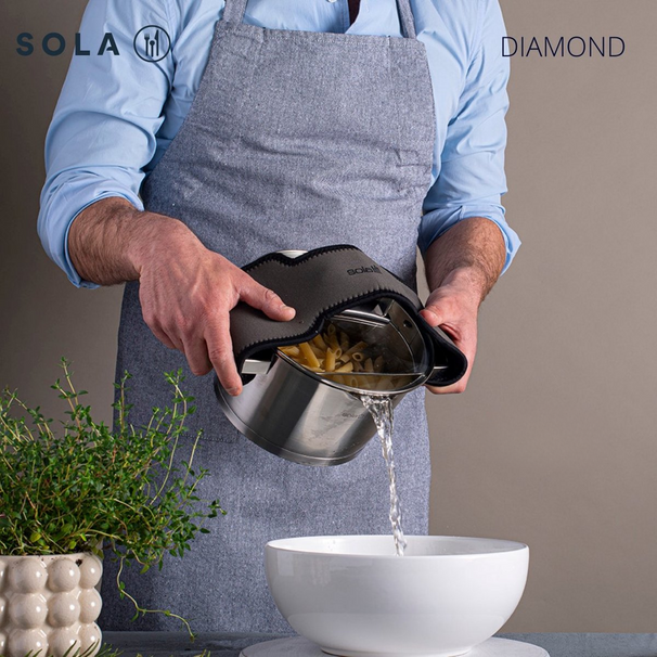 Sola Pannenset Diamond 5-Delig RVS - Downdraft egnet - Kogepande ø 16, 18, 20, 24 cm & Gryde ø 16 cm - egnet til alle varmekilder