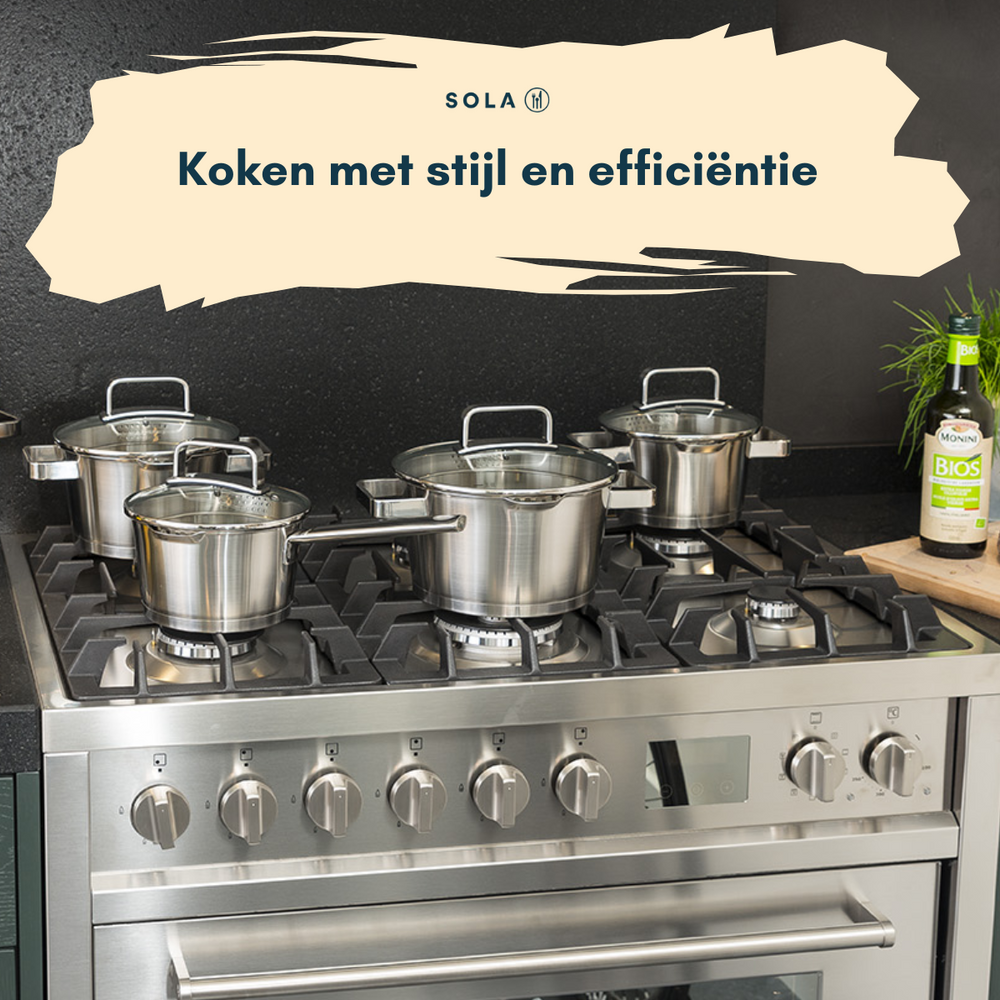 Sola Pannenset Diamond 4-Delig RVS - Downdraft egnet - Kogepande ø 16, 18, 20 cm & Stegepande ø 16 cm - egnet til alle varmekilder