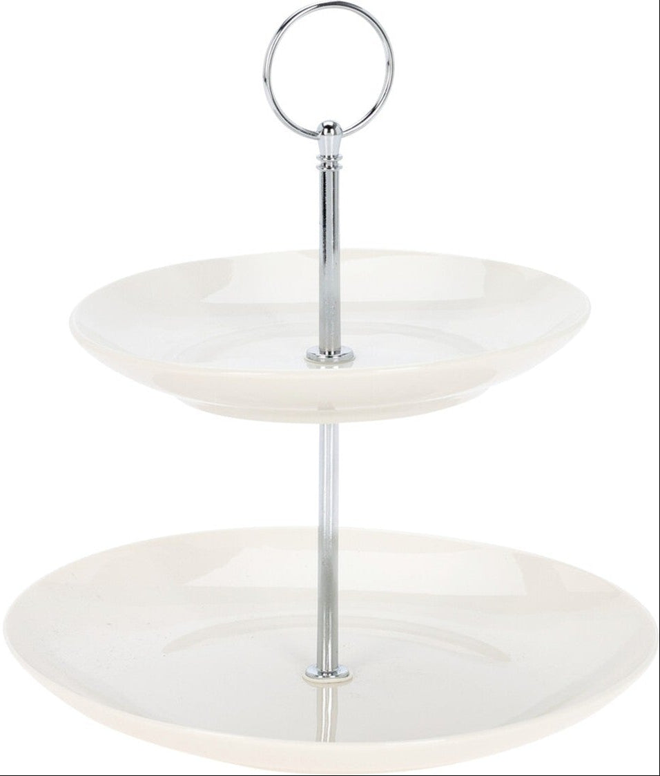 Cookinglife Etagère Porcelæn 2-lags ø 17 & 21 cm - Serveringstårn til Snacks og Desserter