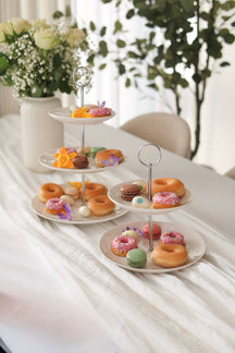 Cookinglife Etagère Porcelæn 2-lags ø 17 & 21 cm - Serveringstårn til Snacks og Desserter