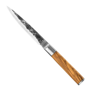 Forged Officemes Olive 12 cm met olijfhouten heft, vrijstaand op witte achtergrond