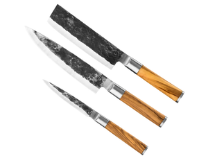 Forged Messenset Olive - 3 - delig - Koksmes, Hakmes og Universelt mes