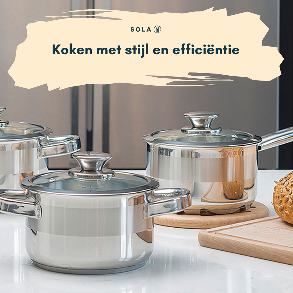 Sola Pannenset Furore 4-Delig RVS Kookpan ø 16, 18, 20 cm & Steelpan ø 16 cm - egnet til alle varmekilder