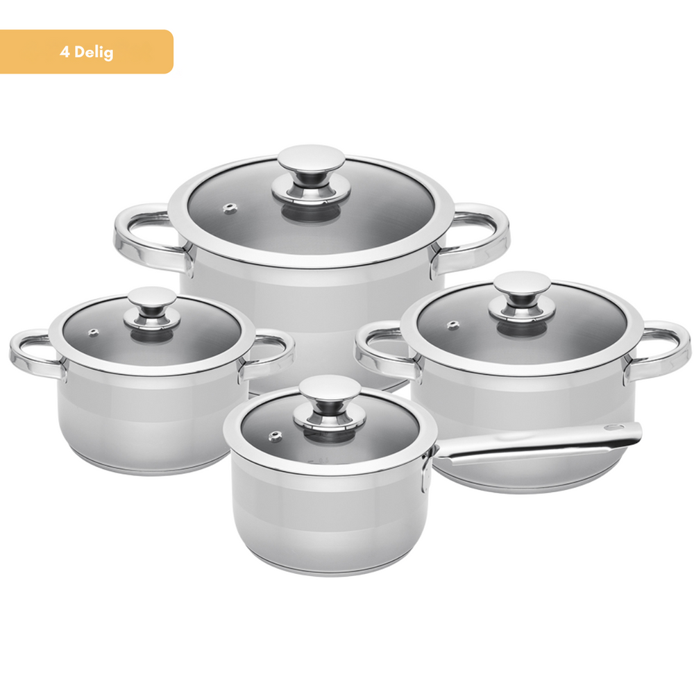 Sola Pannenset Furore 4-Delig RVS Kookpan ø 16, 18, 20 cm & Steelpan ø 16 cm - egnet til alle varmekilder
