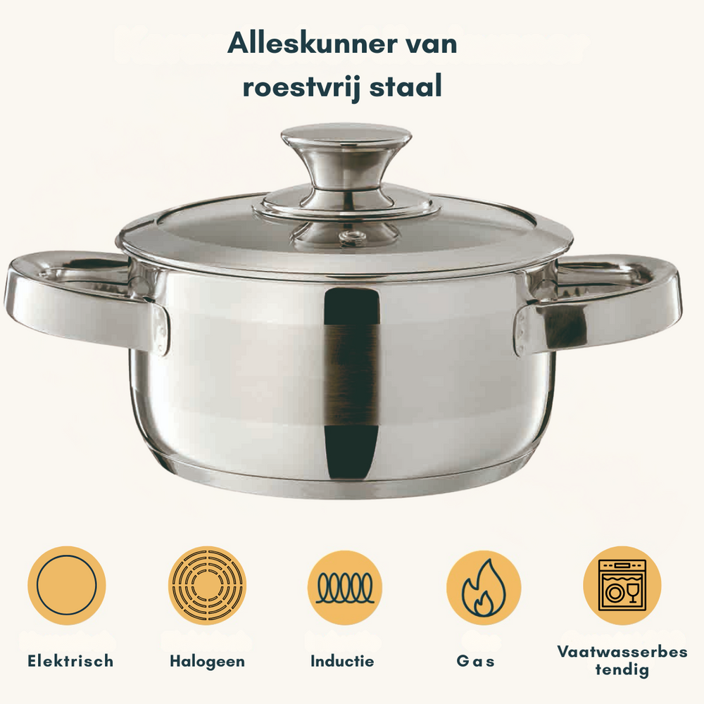Sola Pannenset Furore 4-Delig RVS Kookpan ø 16, 18, 20 cm & Steelpan ø 16 cm - egnet til alle varmekilder