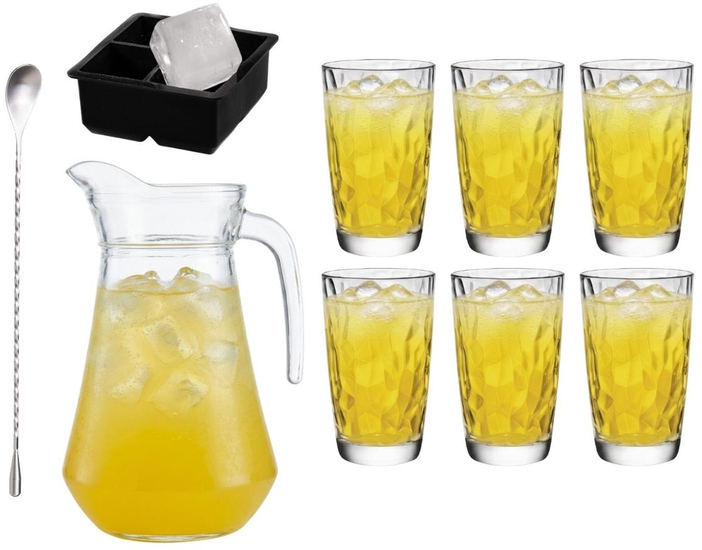 Gele Peter Set - Karaf 1.6 L met 6 Longdrinkglazen 470 ml, Cocktaillepel & IJsblokjesvorm