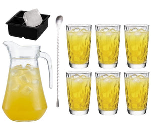 Gele Peter Sæt - Karaffel 1,6 L med 6 longdrinkglas 470 ml, cocktailske og isterningebakke