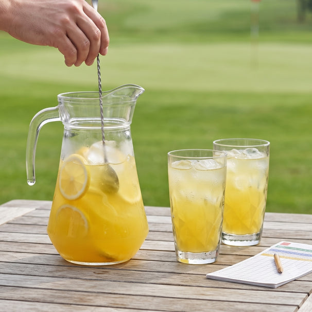 Gele Peter Sæt - Karaffel 1,6 L med 6 longdrinkglas 470 ml, cocktailske og isterningebakke