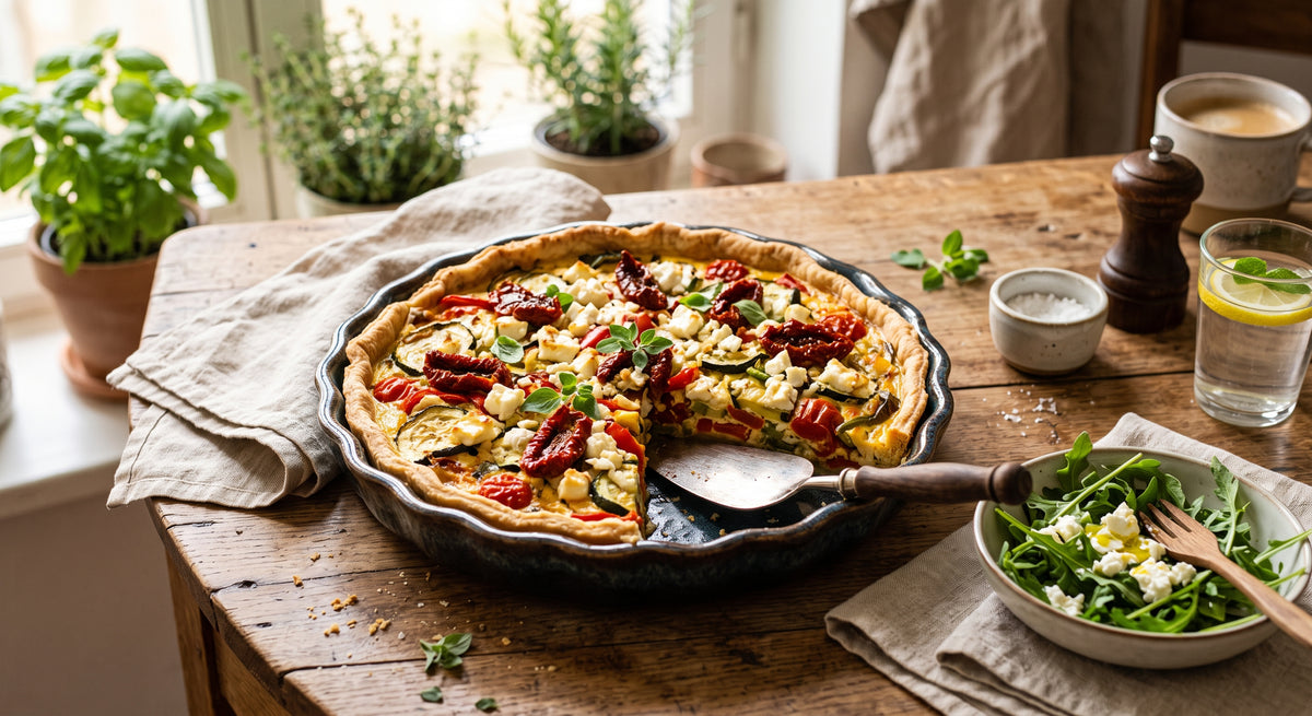 En velsmagende quiche fuld af farve, smag og blød ost.