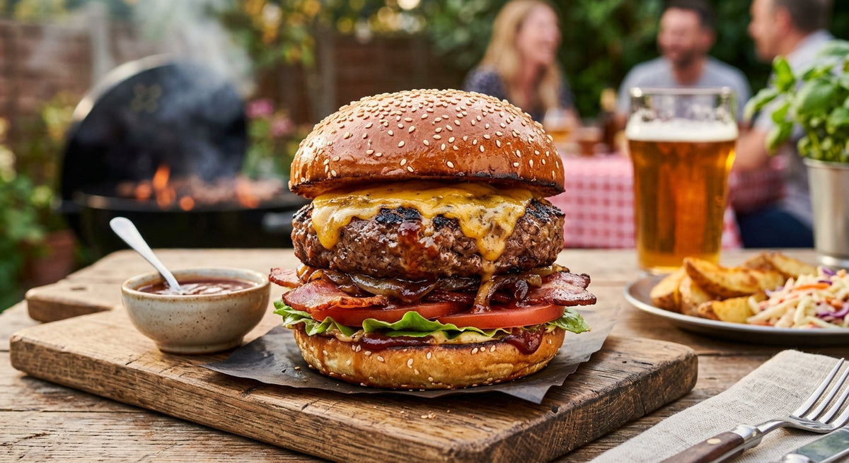 En kraftig, saftig burger fra Dirk!