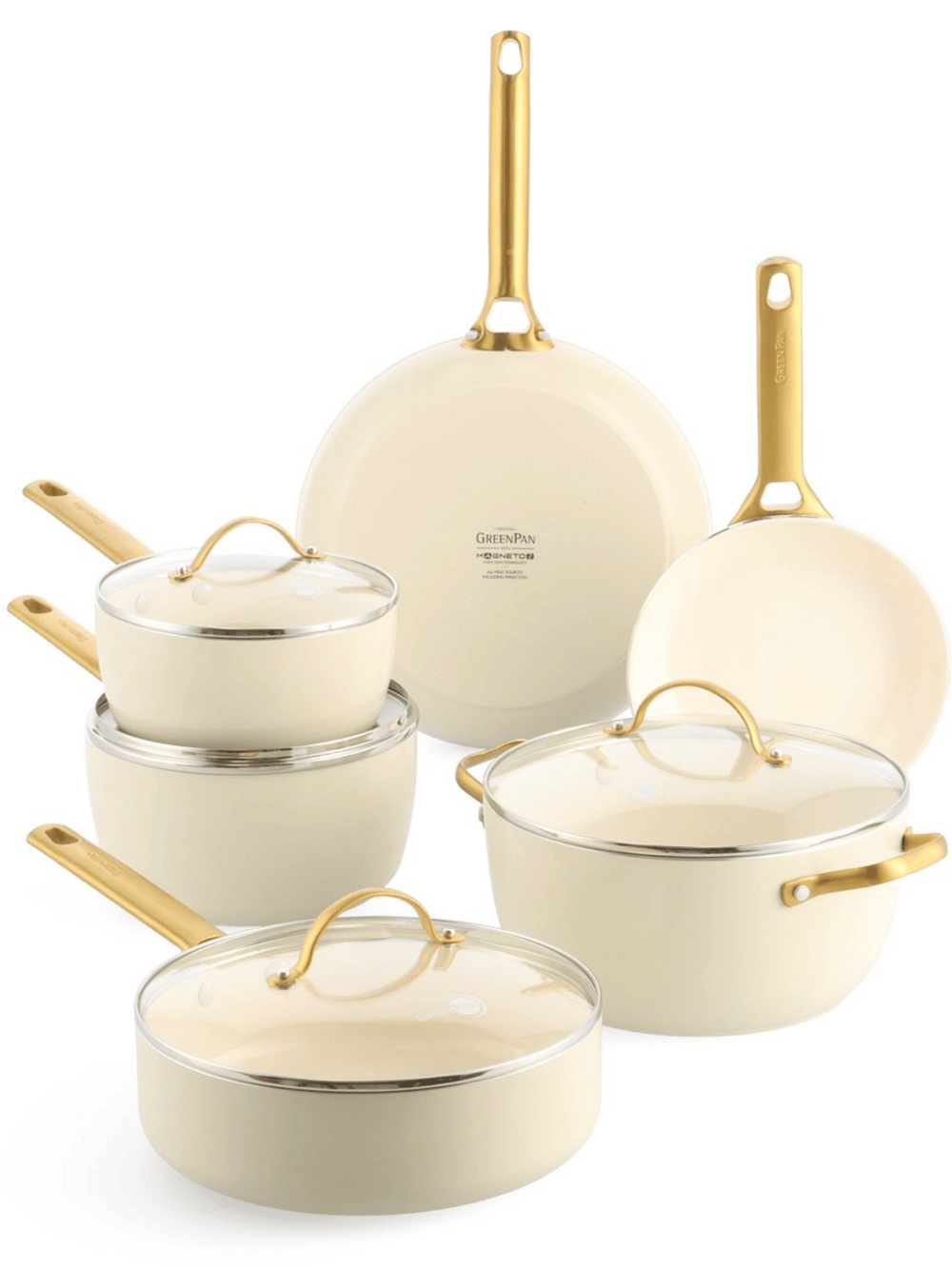 GreenPan Pannenset Padova Reserve Cream White 6-delig - Keramiske non-stick belægning - Kogepande ø 24 cm, Kasserolle ø 18, 20 cm, Stegepande ø 20, 28 cm & Gryde ø 24 cm