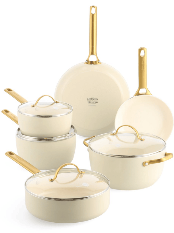 GreenPan Pannenset Padova Reserve Cream White 6-delig - Keramiske non-stick belægning - Kogepande ø 24 cm, Kasserolle ø 18, 20 cm, Stegepande ø 20, 28 cm & Gryde ø 24 cm