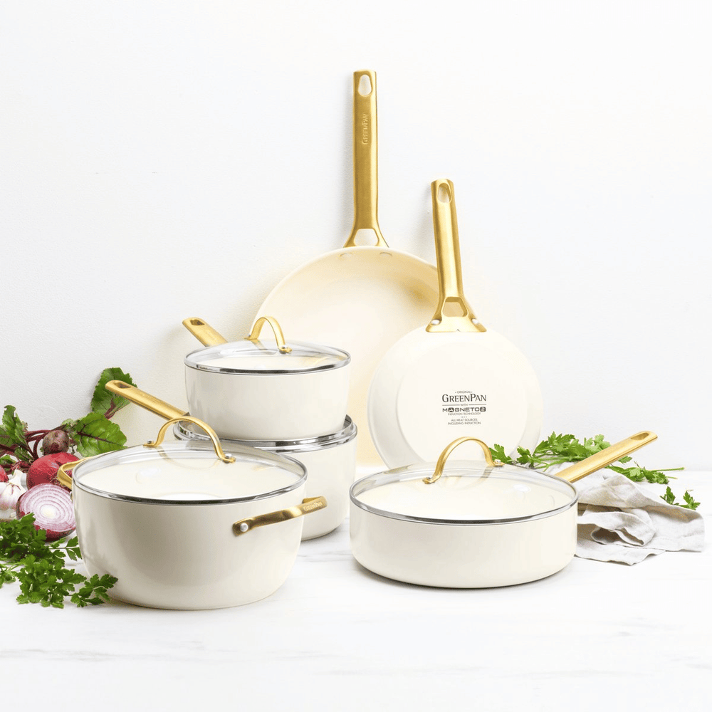 GreenPan Pannenset Padova Reserve Cream White 6-delig - Keramiske non-stick belægning - Kogepande ø 24 cm, Kasserolle ø 18, 20 cm, Stegepande ø 20, 28 cm & Gryde ø 24 cm