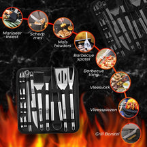 GrillX BBQ Accessoires Gereedskabssæt - BBQ Tang, Spatel, Vork, Borste - Komplet Grillværktøjssæt