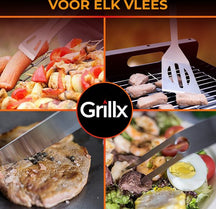 GrillX BBQ Accessoires Gereedskabssæt - BBQ Tang, Spatel, Vork, Borste - Komplet Grillværktøjssæt