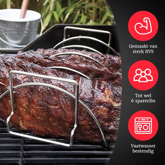 GrillX BBQ Sparerib Rack - Varmebestandigt Stål - Grillning af Kød og Fjerkræ