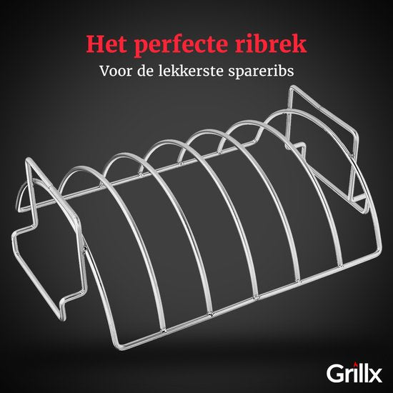 GrillX BBQ Sparerib Rack - Varmebestandigt Stål - Grillning af Kød og Fjerkræ