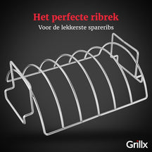 GrillX BBQ Sparerib Rack - Varmebestandigt Stål - Grillning af Kød og Fjerkræ