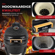 GrillX Kamado Barbecue - 13 Inch - Inkluderet Opbevaringscover - Barbecue Egg - Kulgrill - Sort - Ø 27 cm