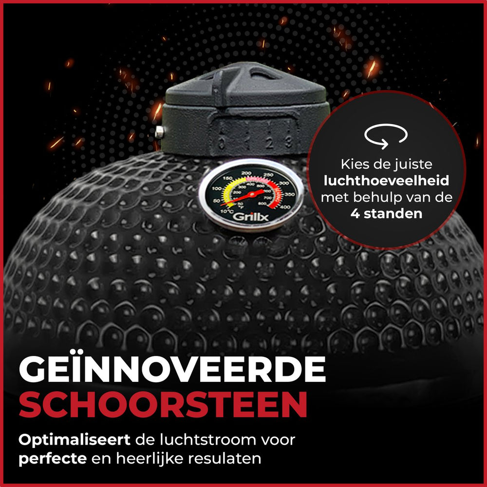 GrillX Kamado Barbecue - 13 Inch - Inkluderet Opbevaringscover - Barbecue Egg - Kulgrill - Sort - Ø 27 cm
